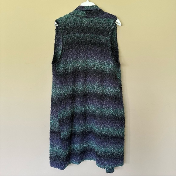 Chicos Women M  Long Sleeveless Cardigan Sweater Purple Duster Jewel Tones Knit - Picture 6 of 11